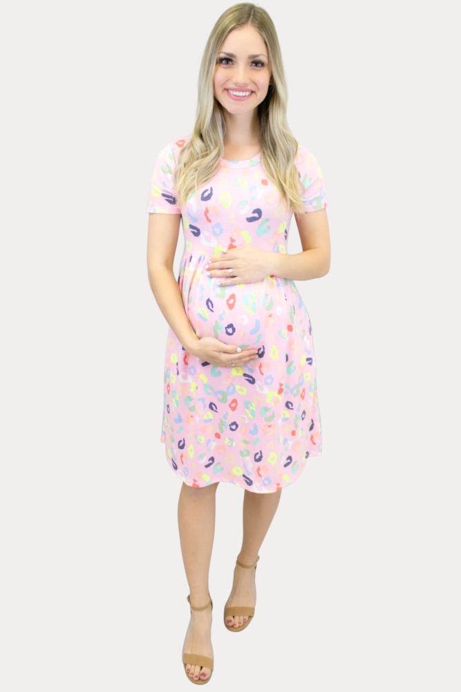 Pink Party Print Maternity Dress