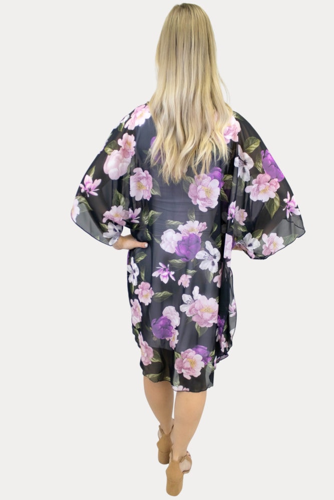 black floral maternity kimono
