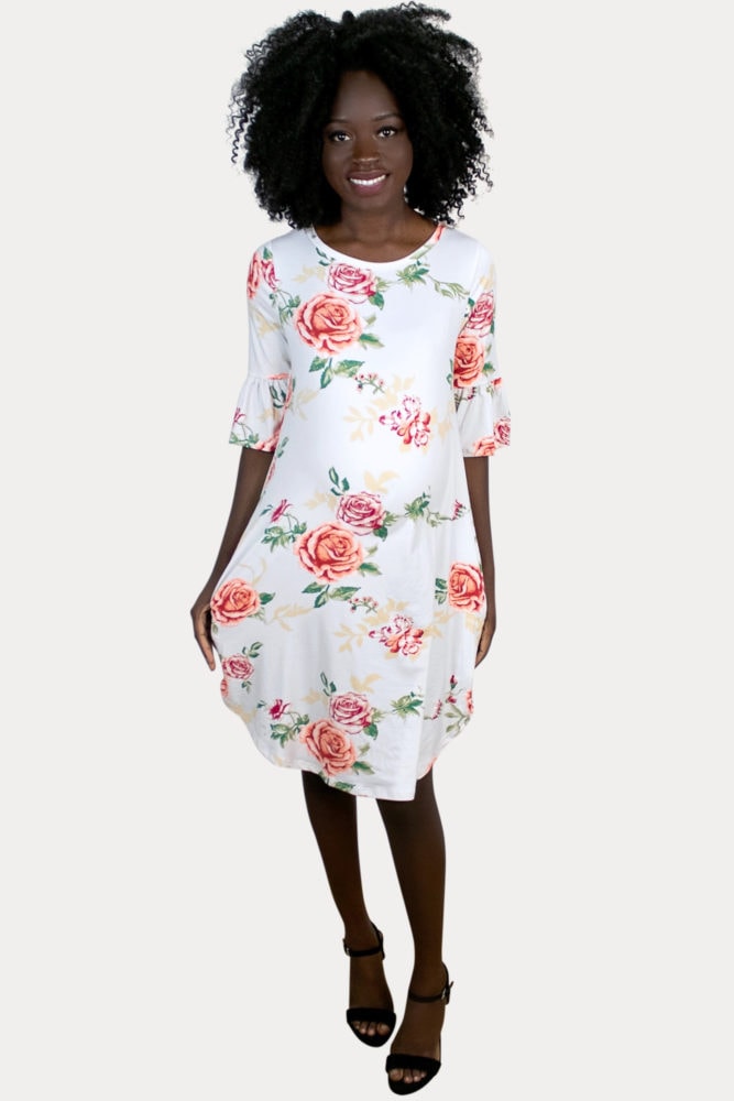 Floral Ruffle Sleeve Maternity Dress