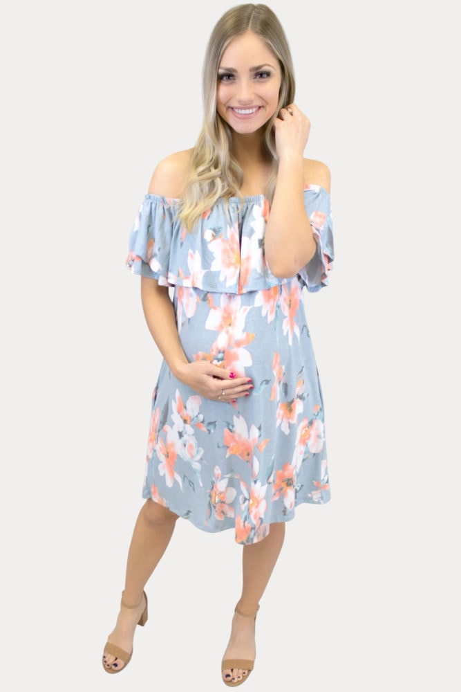 floral maternity dress in blue