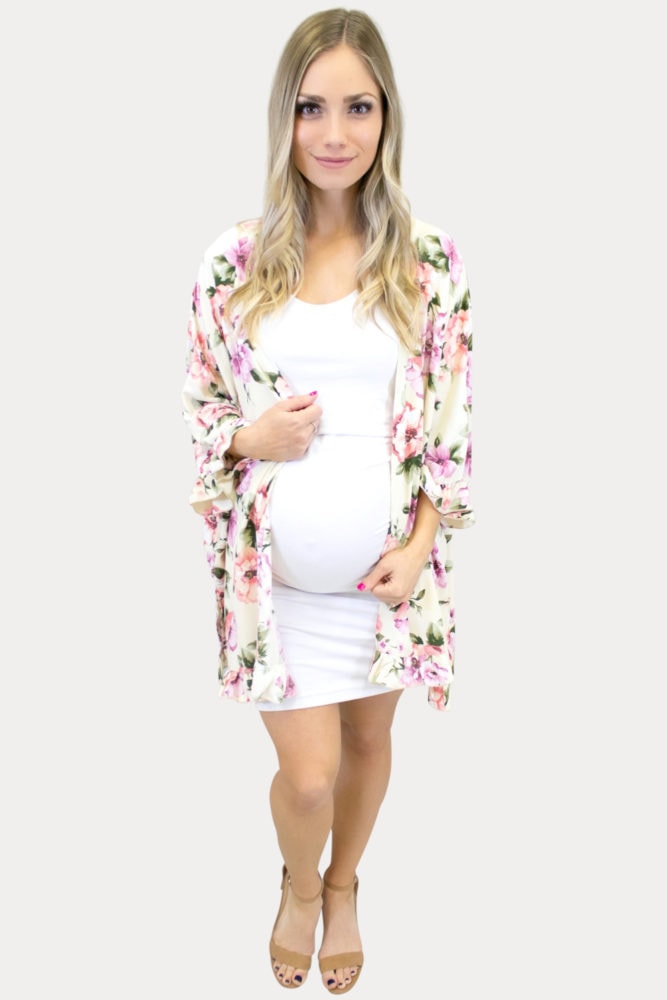 floral ruffle maternity kimono