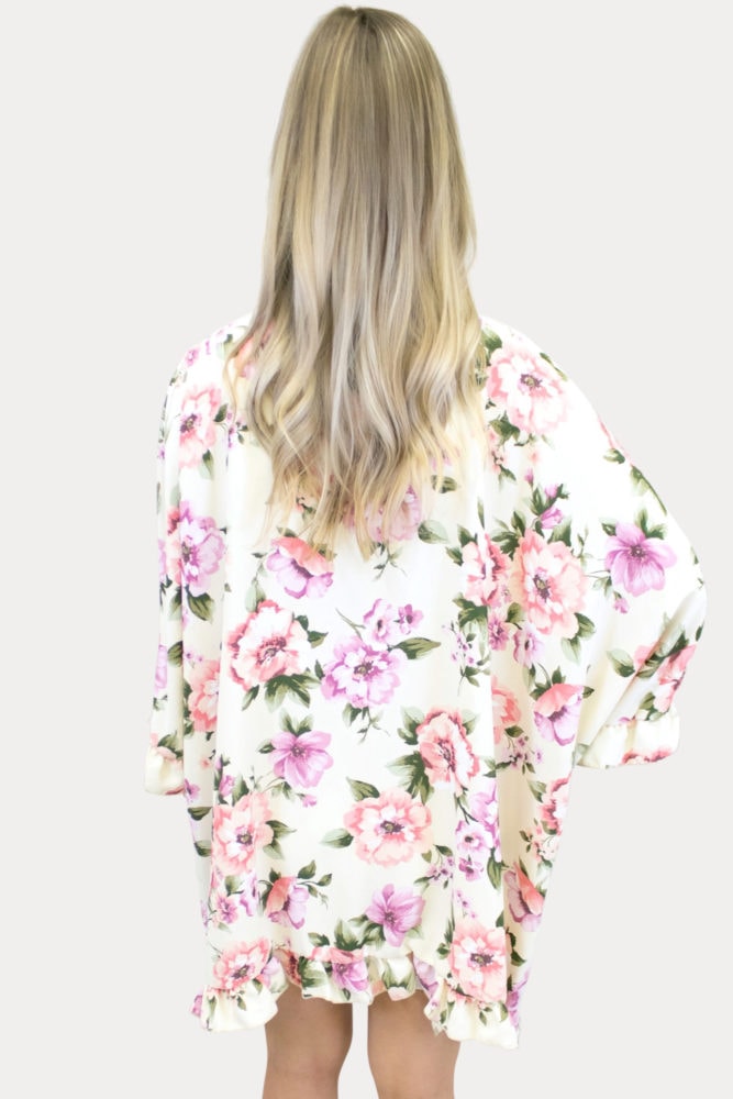 floral ruffle maternity kimono