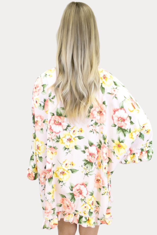 yellow ruffle maternity kimono