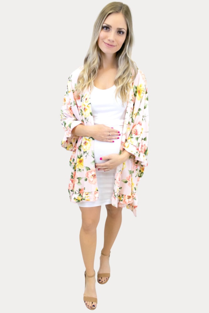 yellow ruffle maternity kimono