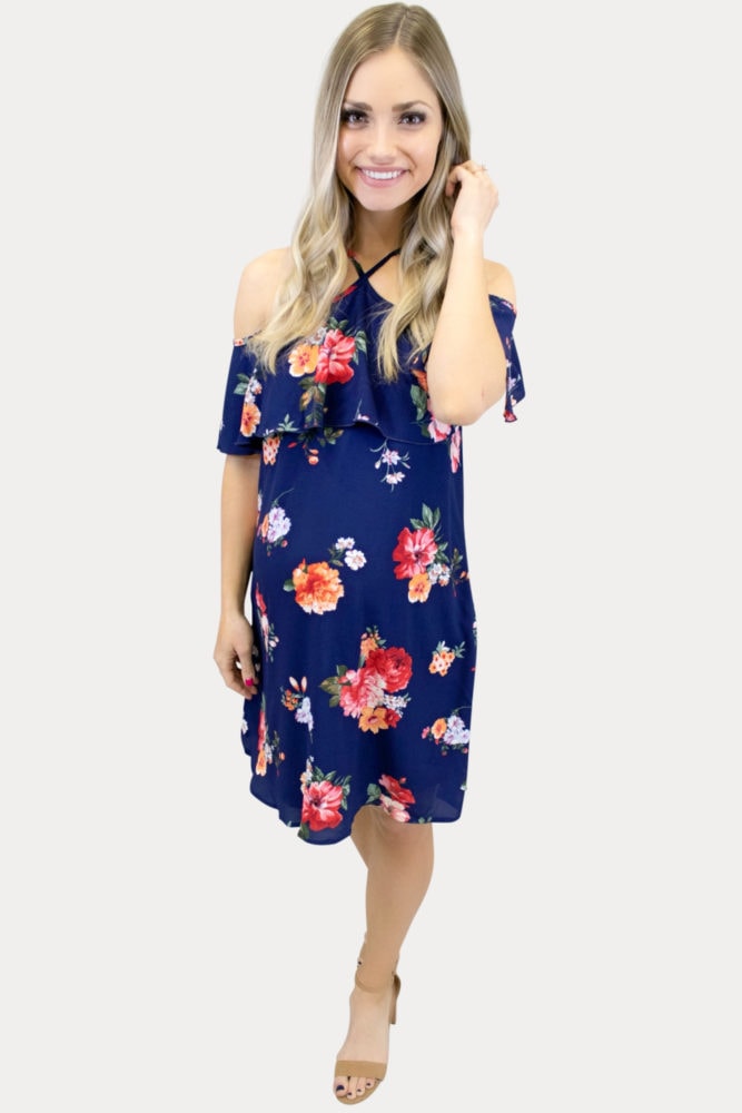 floral blue maternity dress