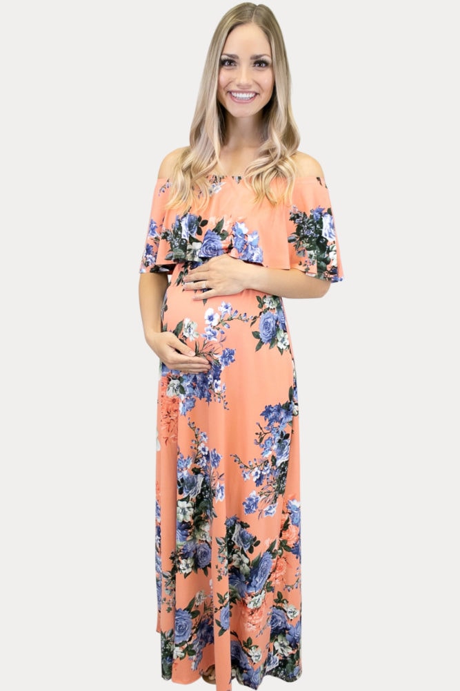 Creamsicle floral maternity maxi