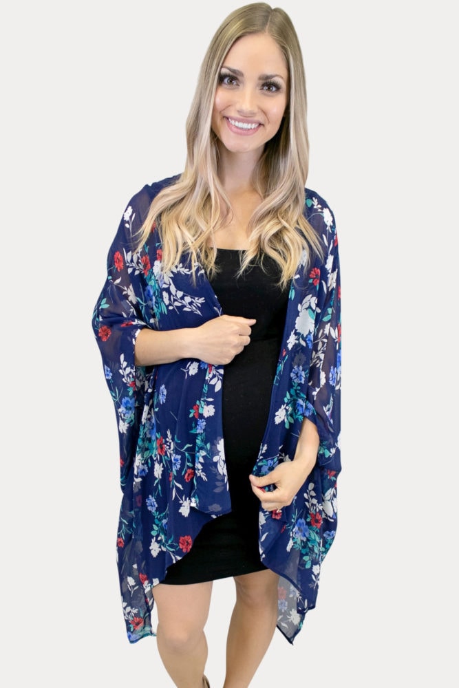 floral maternity kimono in navy
