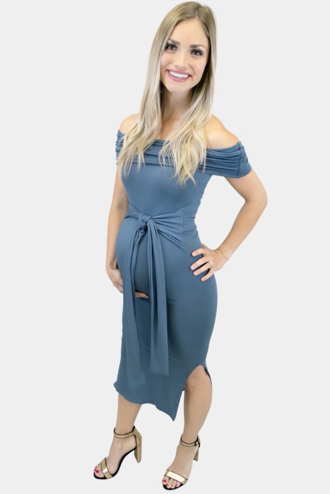 fold over tie front maternity dress