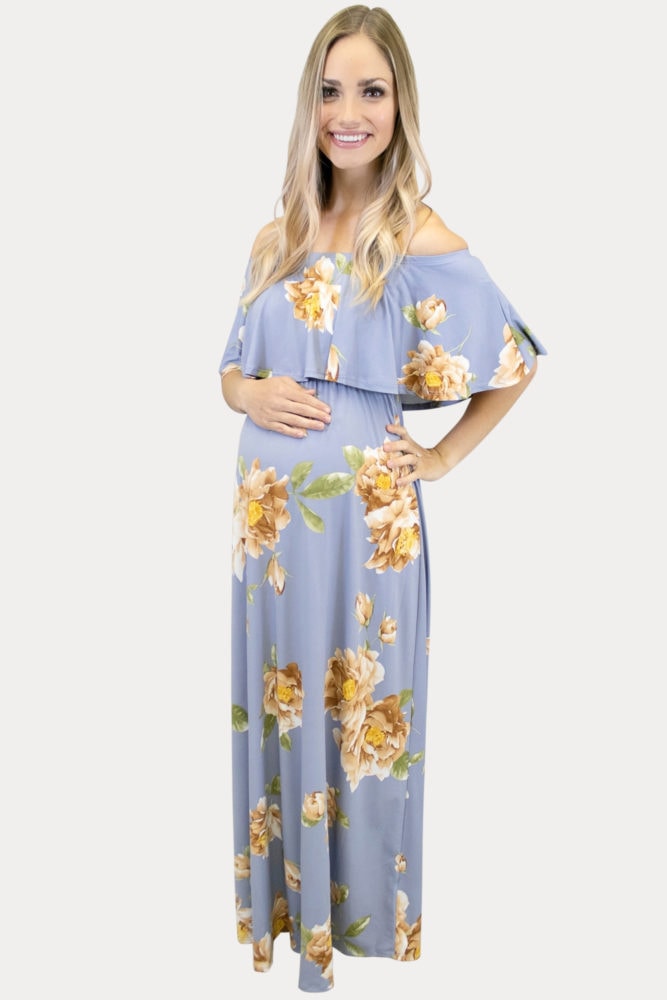 pale blue floral maternity maxi