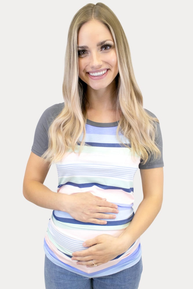 striped maternity baseball tee