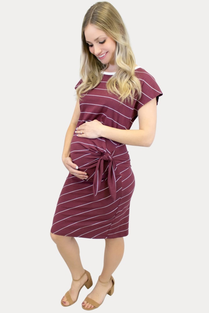 striped Burgundy maternity dress