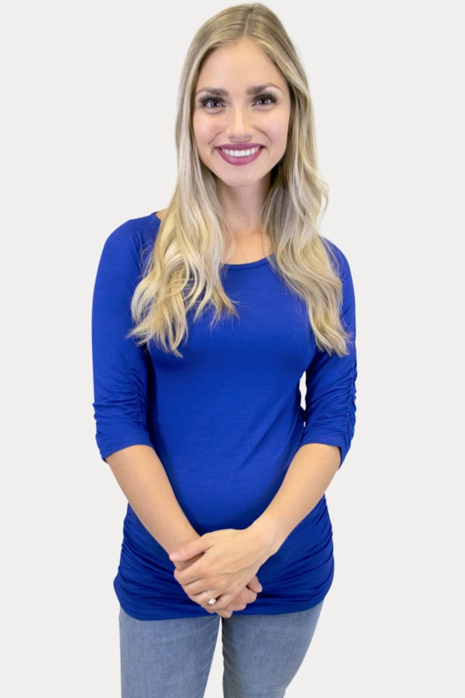 royal blue ruched maternity top