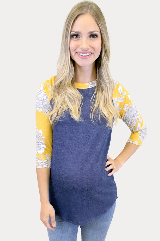 maternity floral baseball tee