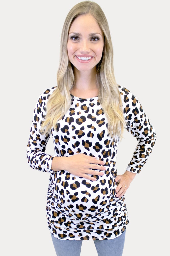 cream leopard maternity top