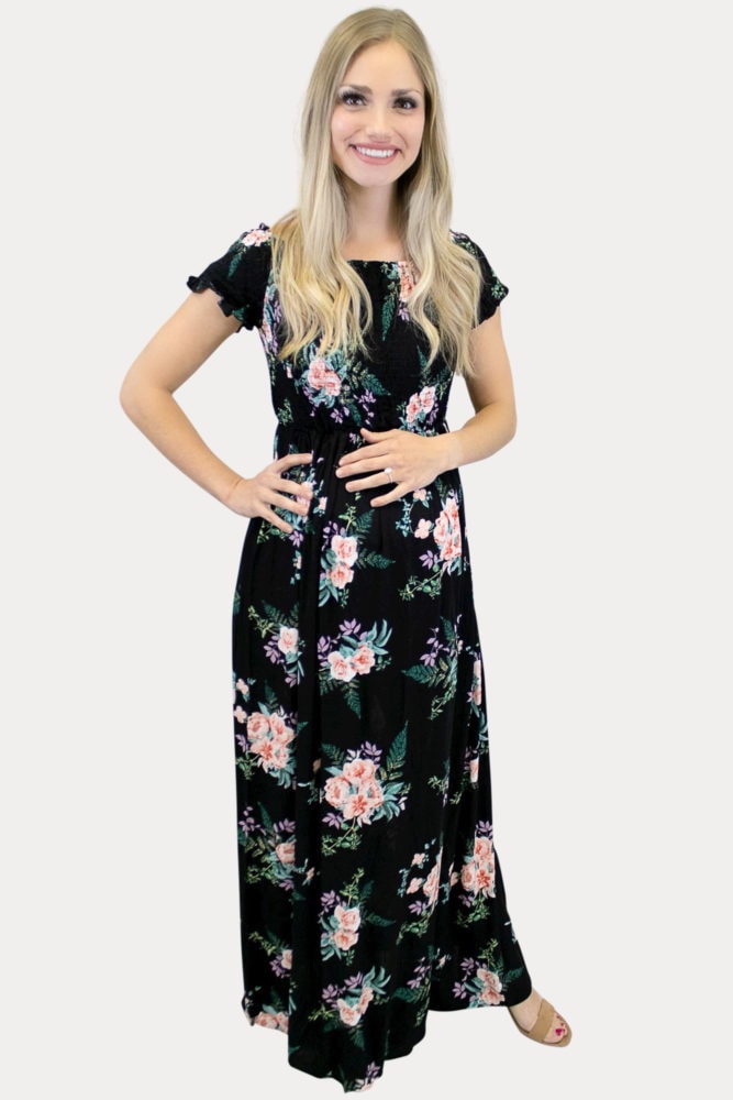 Black Smock Top Maternity Maxi