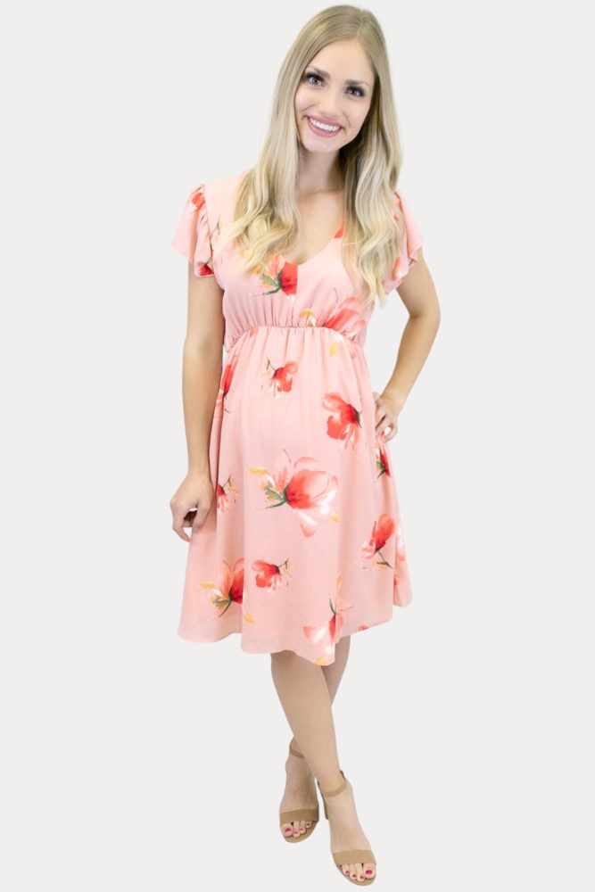 floral maternity dress in papaya