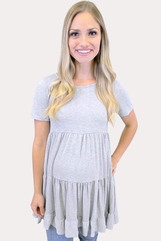grey ruffle maternity tunic