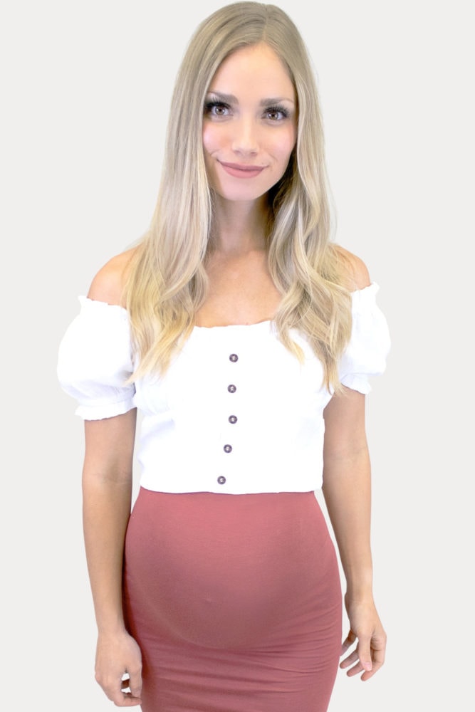cream off the shoulder maternity crop