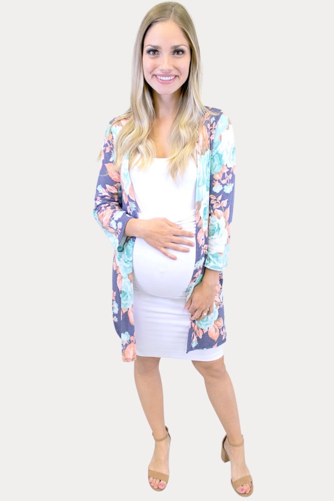 denim floral maternity kimono