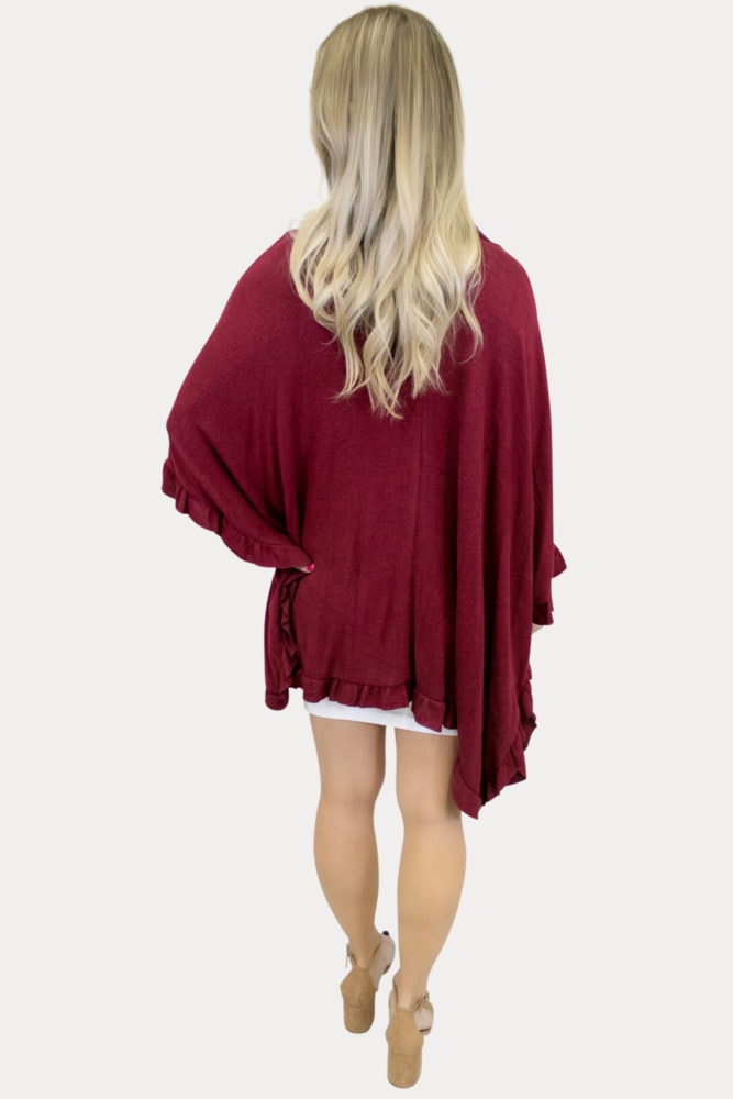burgundy maternity knit ruffle kimono