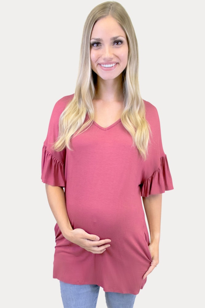 ruffle sleeve maternity tunic