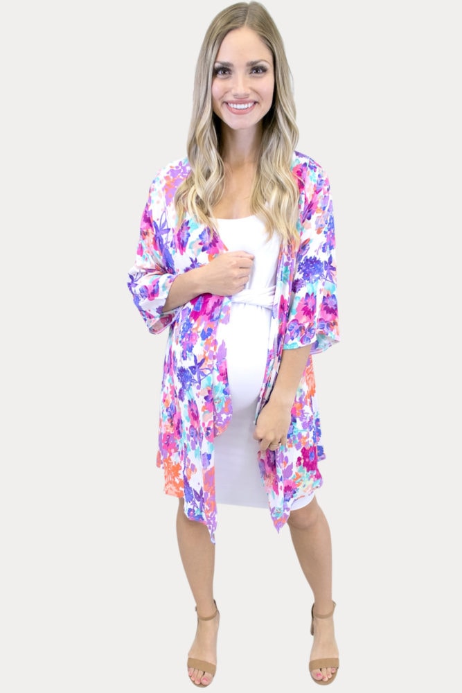 sheer floral maternity kimono