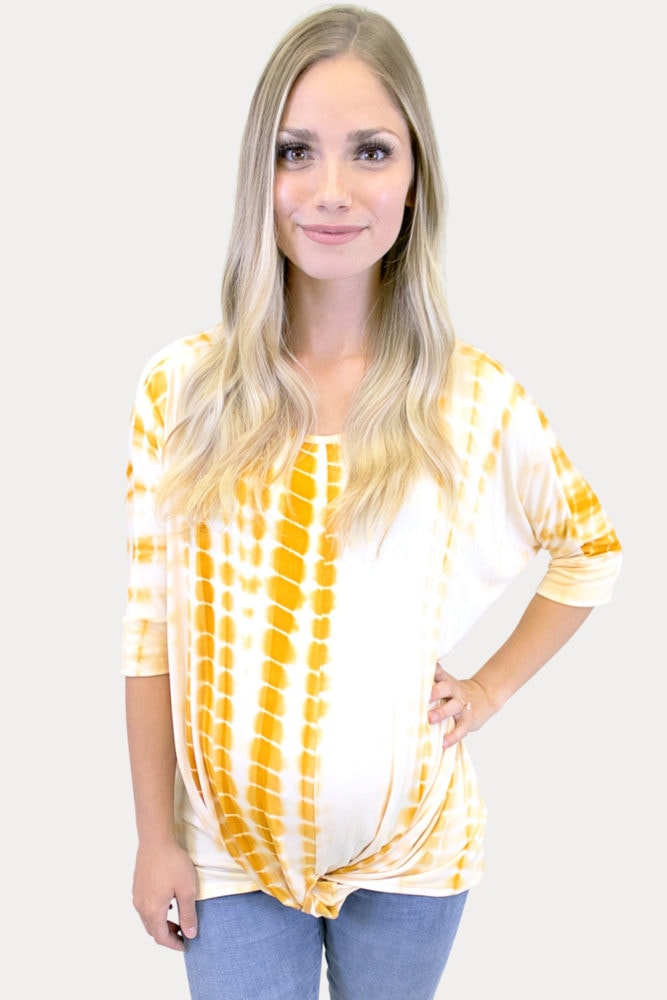 marigold tie dye maternity top