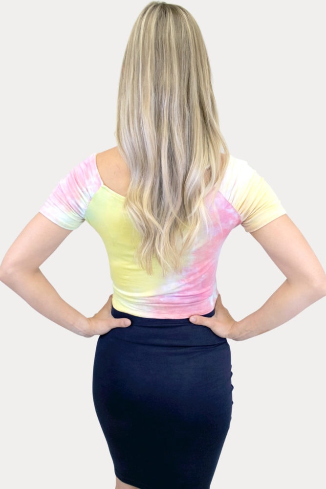 pink tie dye maternity crop top
