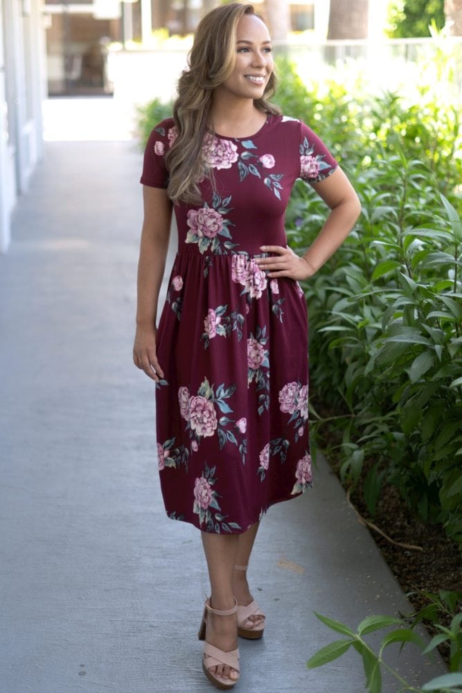 burgundy floral dress