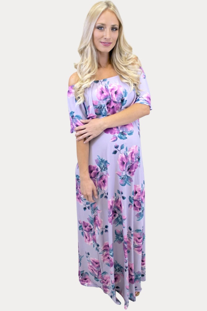lavender floral maternity maxi dress