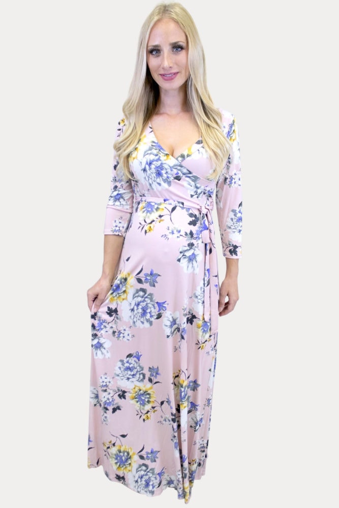 pink maternity wrap dress