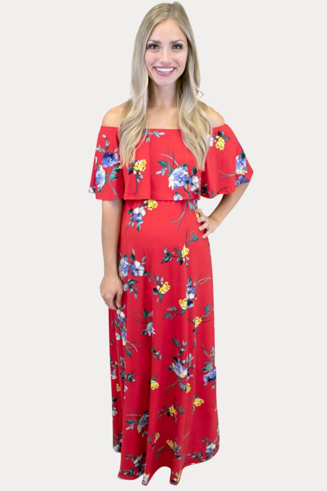 red floral maternity maxi dress