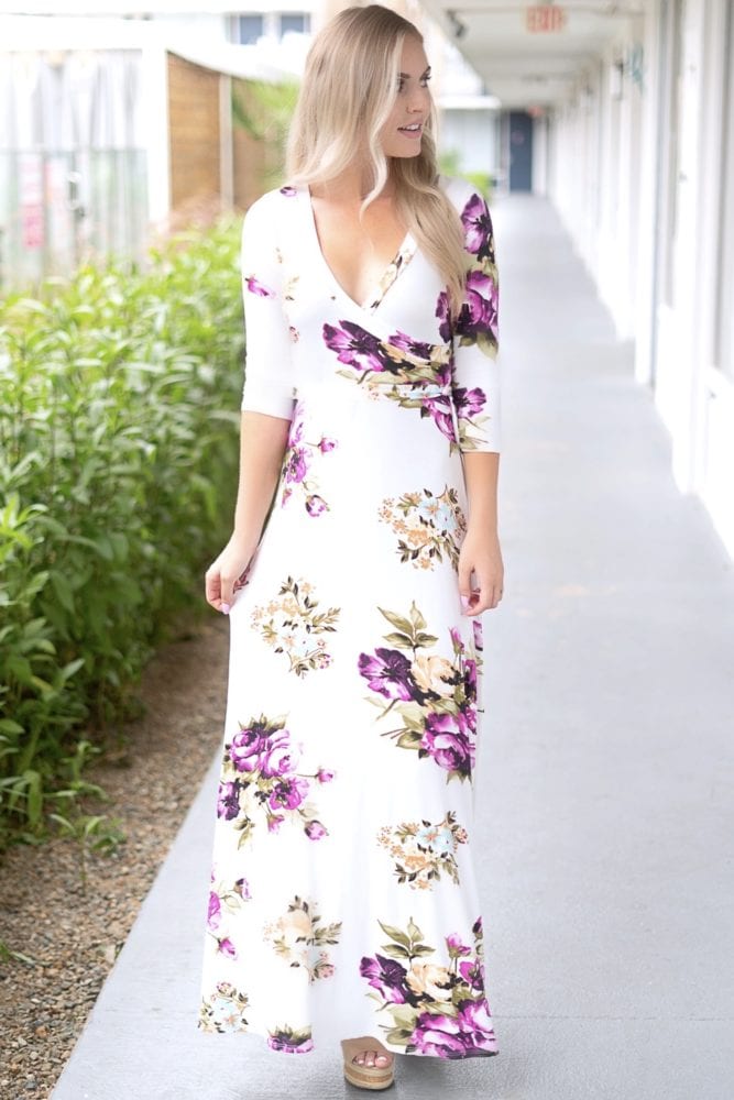 3/4 sleeve wrap dress