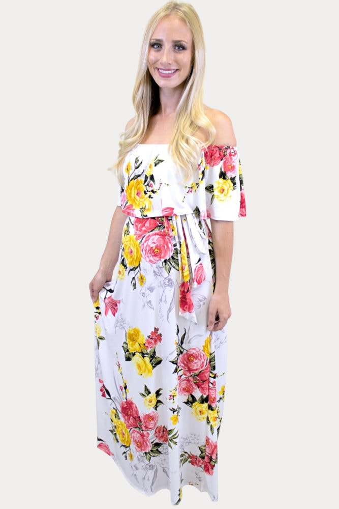 yellow floral maternity maxi dress