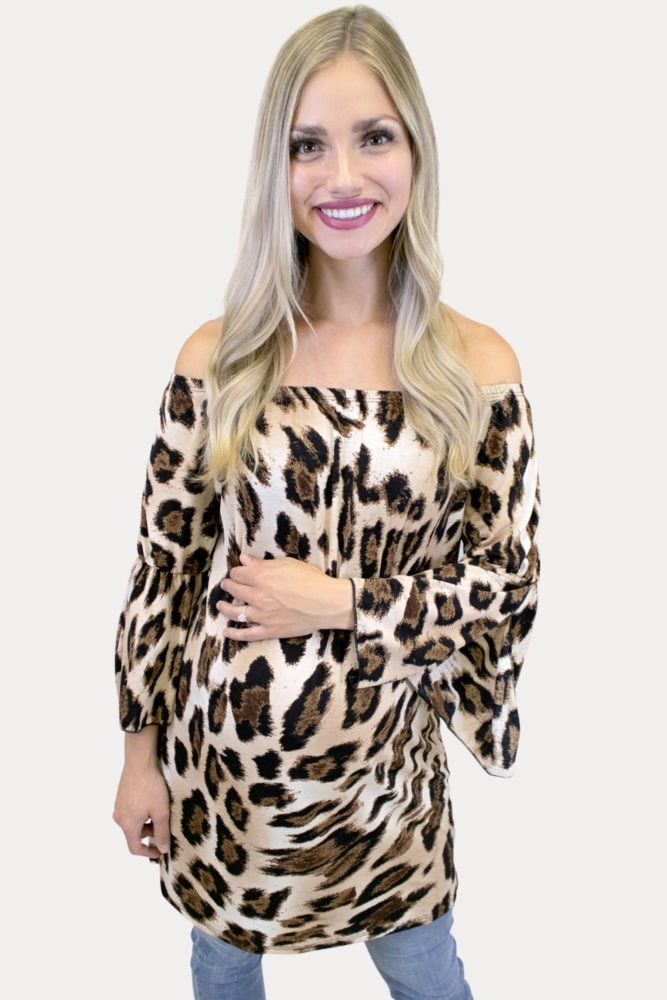 bell sleeve leopard maternity top
