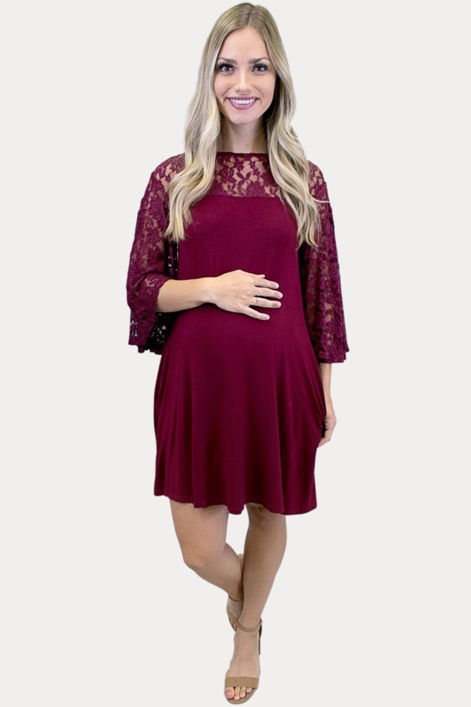 burgundy lace maternity dress