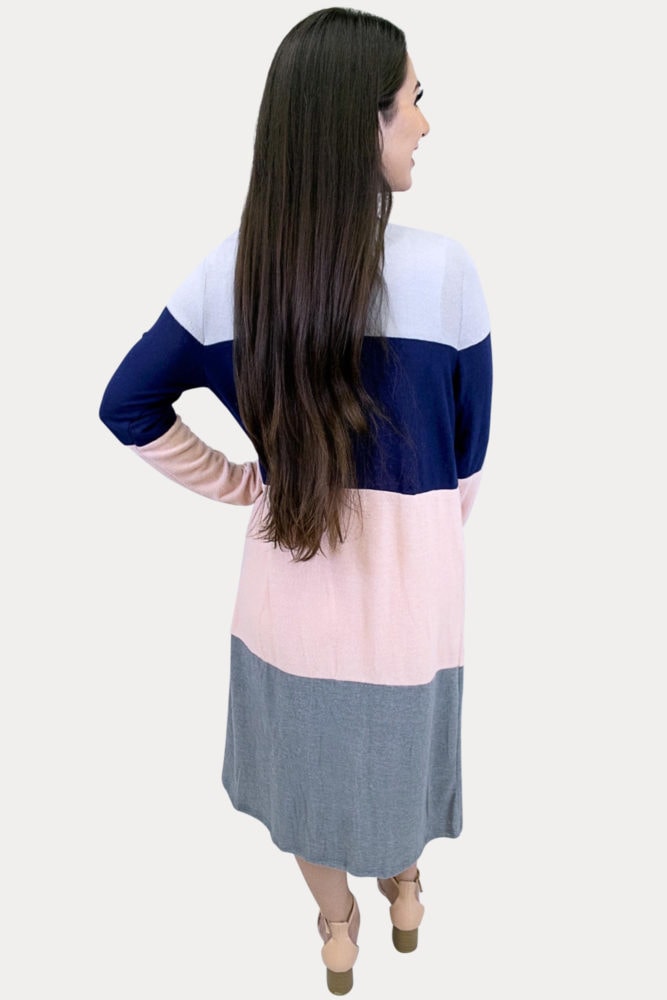 long sleeve color block cardigan