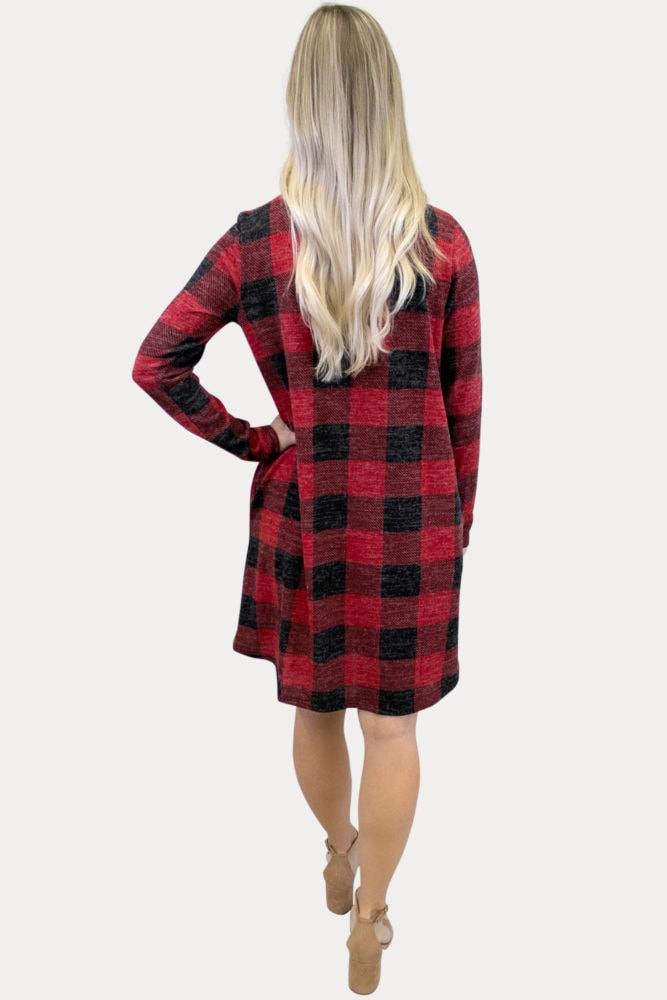 red buffalo plaid maternity dress