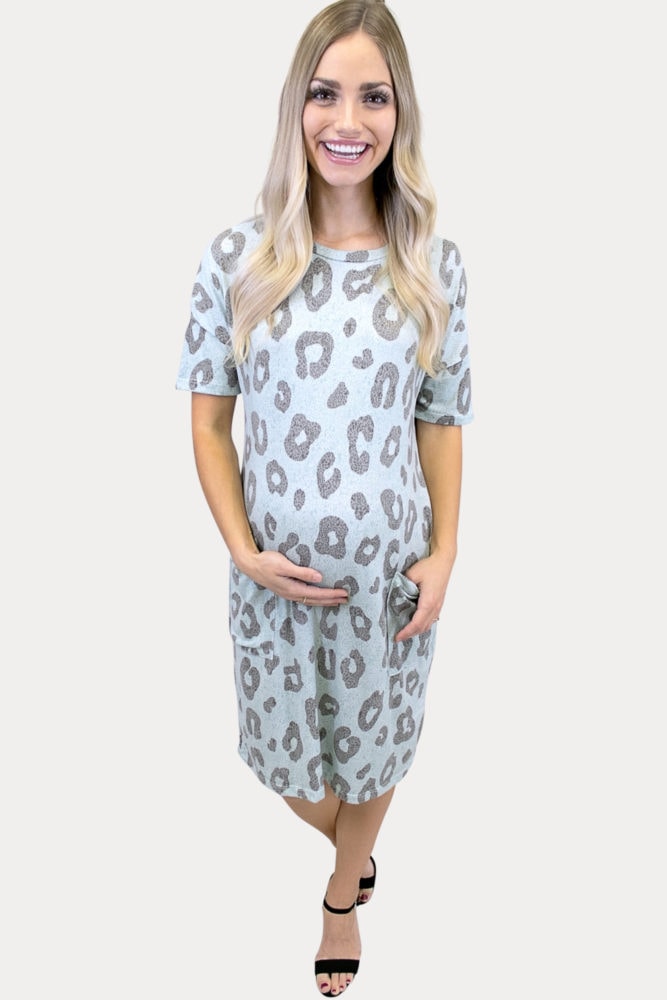 leopard midi maternity dress