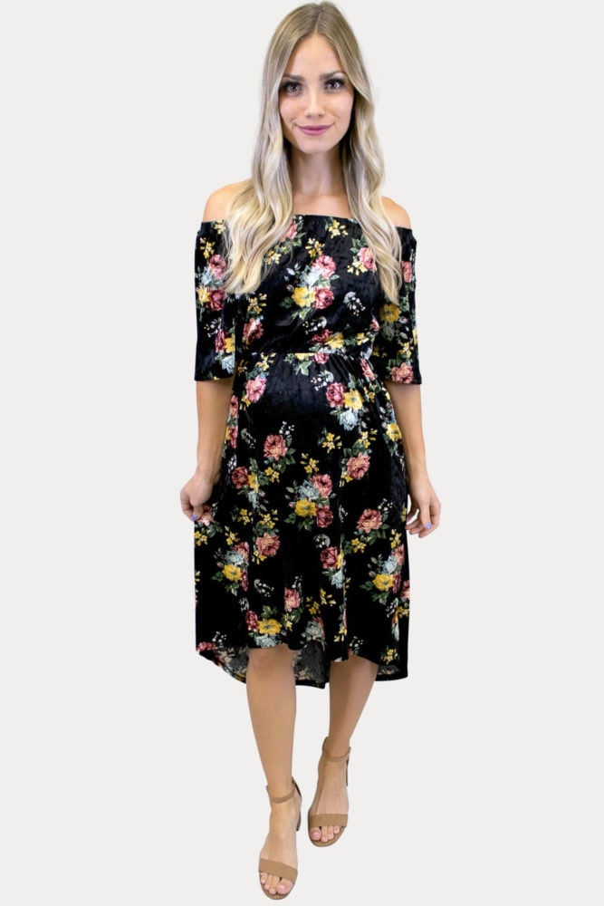 floral velvet maternity dress