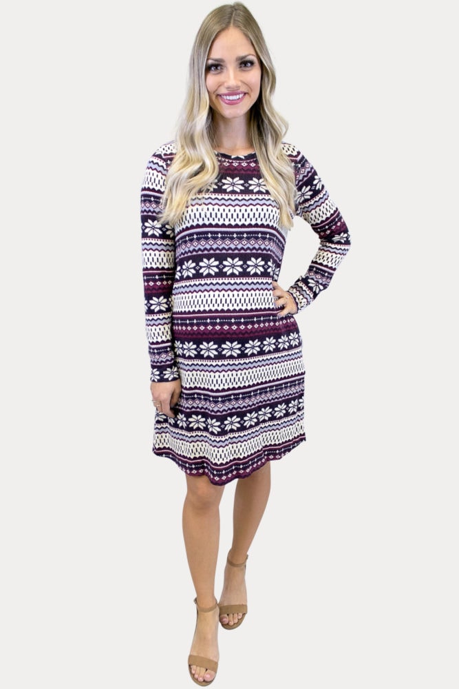 snowflake long sleeve maternity dress