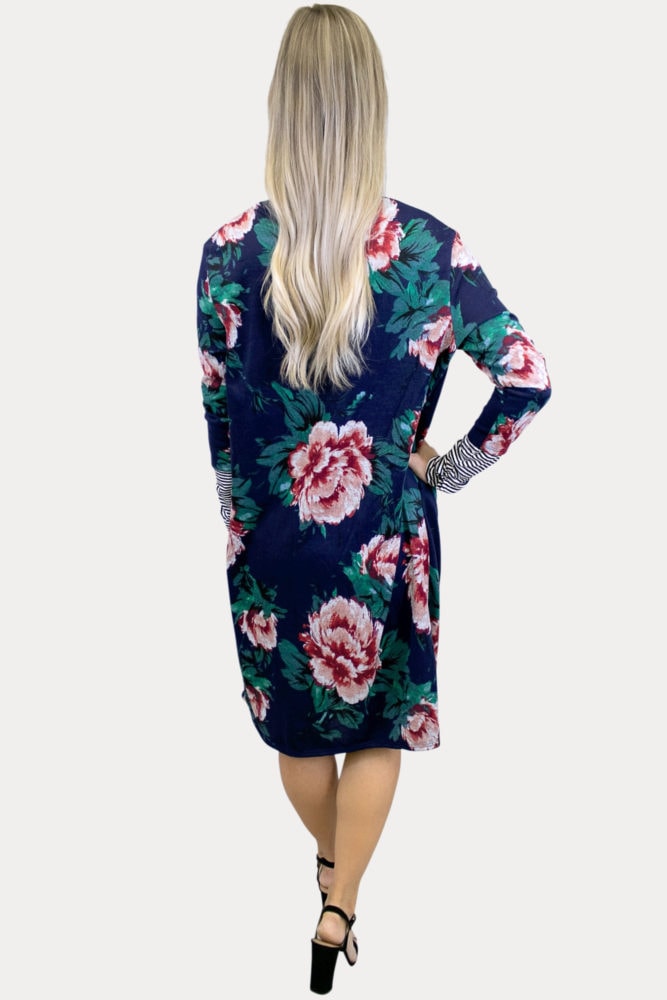 navy floral maternity cardigan
