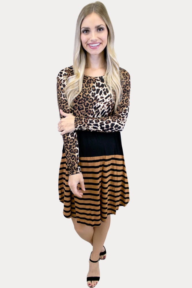 leopard color block maternity dress