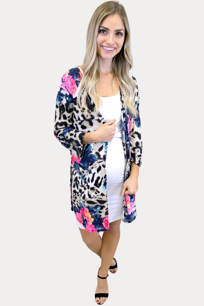 colorful leopard maternity kimono