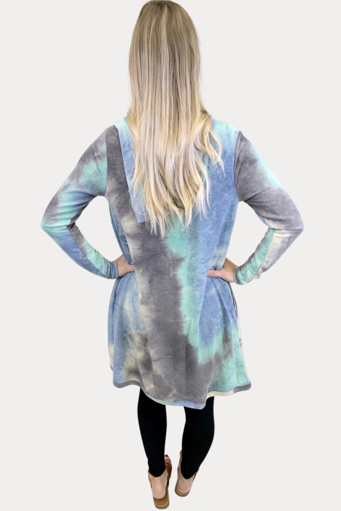 blue tie dye maternity cardigan