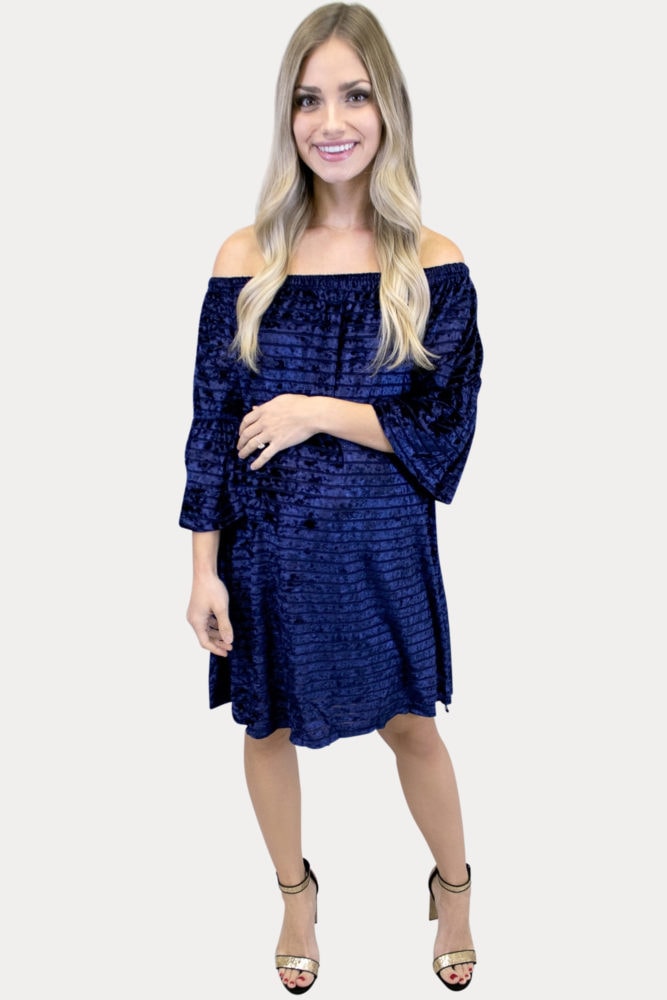 navy velvet maternity dress