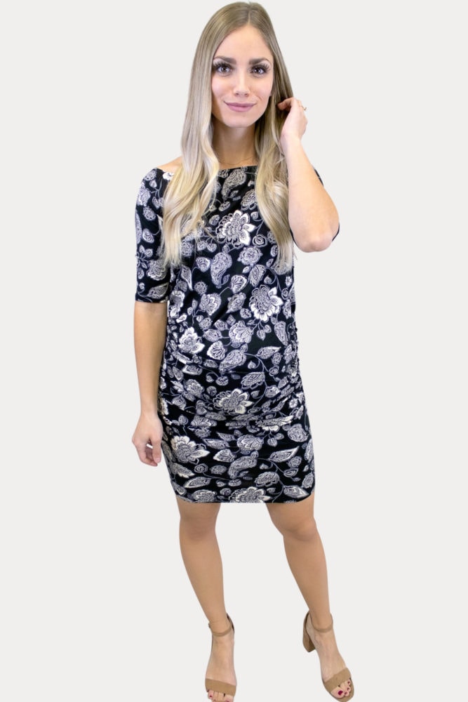 off shoulder floral maternity dress
