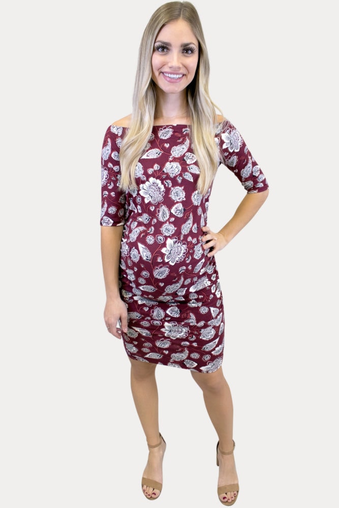 maroon floral maternity dress