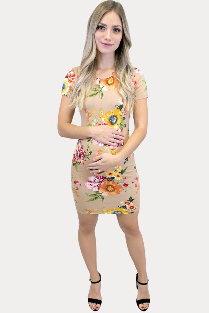 tan floral maternity dress