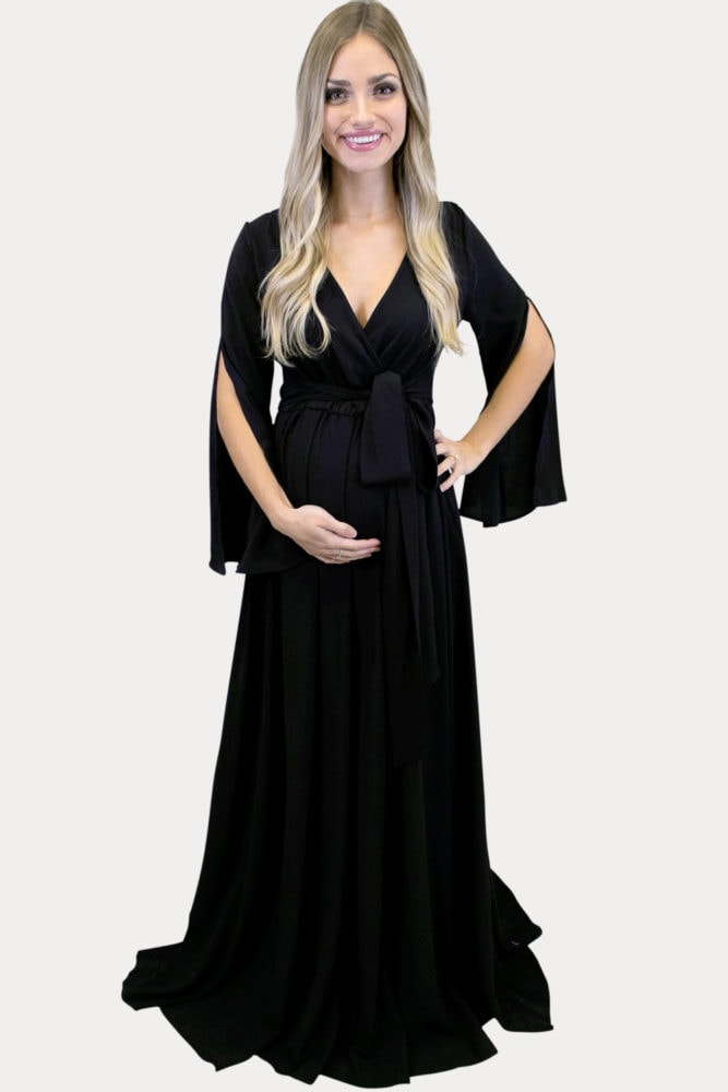 black v-neck maternity maxi